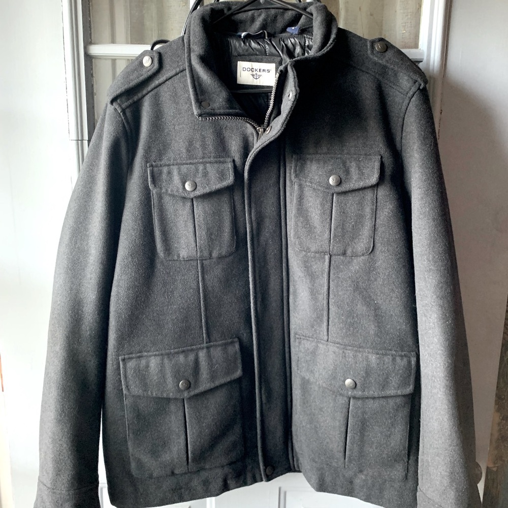 Deckers Black Wool Blend 6 Pocket Military Jacket